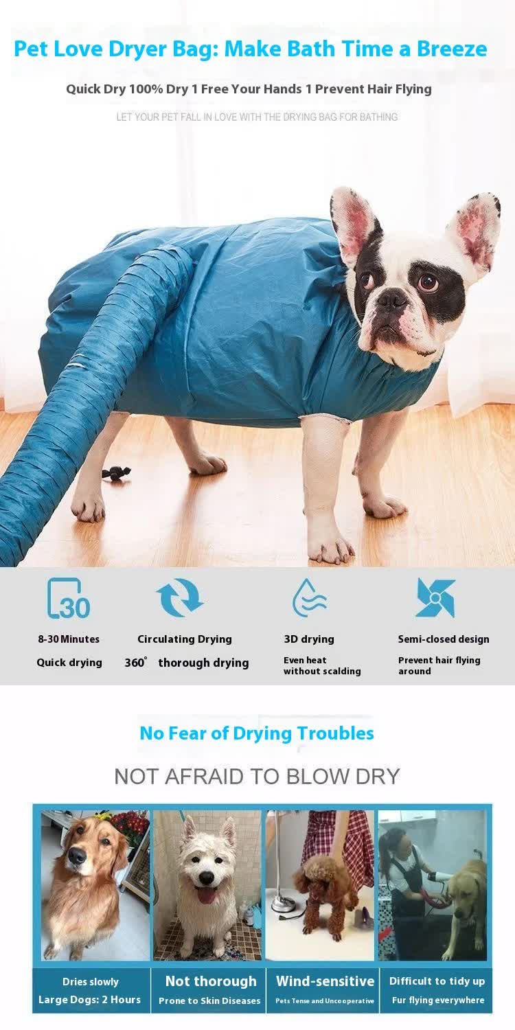 Dog Hair Dryer - Dog Drying Bag - Dog Water Blower - Dog Bathrobe - Dog Hair Dryer - Coat Care - Dog Towel - Animal Supplies - Grooming Salon - Bellows - Dog Hair Dryer - Quick-Drying Size M - Blue - 1 Piece - Image 8