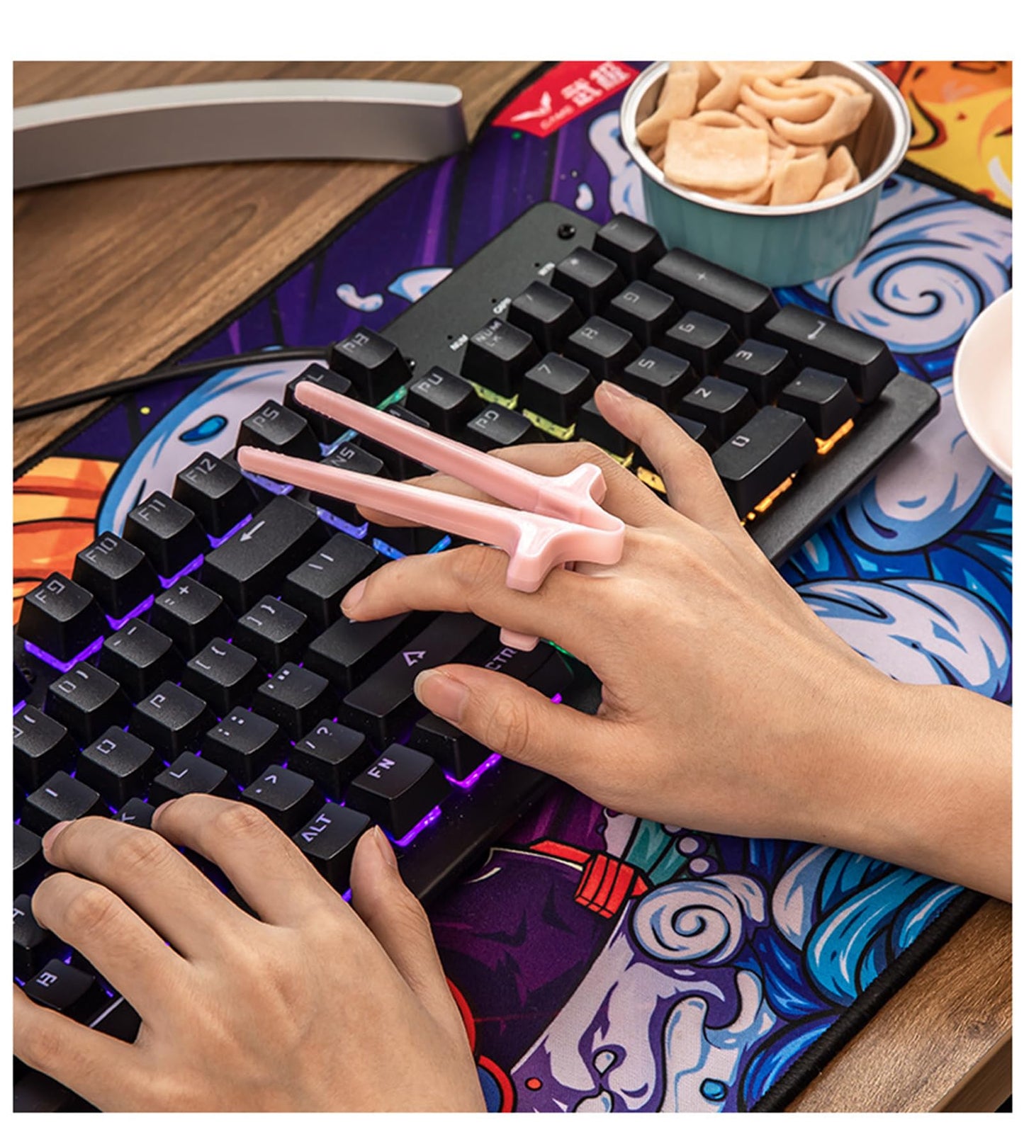 Finger Chopsticks - Gaming Accessories - Snack Sticks - Chip Tongs - Gadgets Men - Gift for Gamer - Computer Accessories - No More Greasy Fingers - Funny Gifts - Snack Tweezers - Reusable - Black White Gray and Pink - 4 Pieces - Image 8
