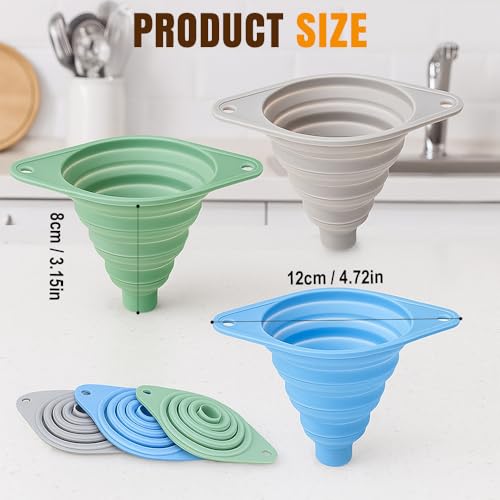 Funnel - Olive oil funnel - Wine funnel - Beer funnel - Champagne funnel - Kitchenware - Silicone - Silicone funnel - Manual funnel - Gray - Blue - Green - 3 pieces - Image 6
