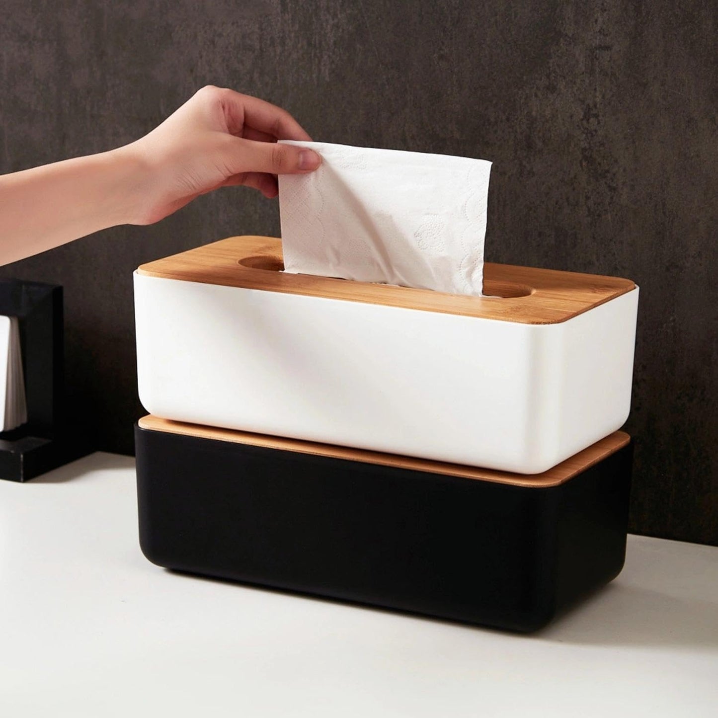 Tissue Box - Tissue Box - Tissue Holder - Tissue Box - Bamboo Lid - Black - Tissue Holder - Bathroom Accessories - Toilet Organizer - Living Room Decoration - Rectangular - 1 piece - Image 8