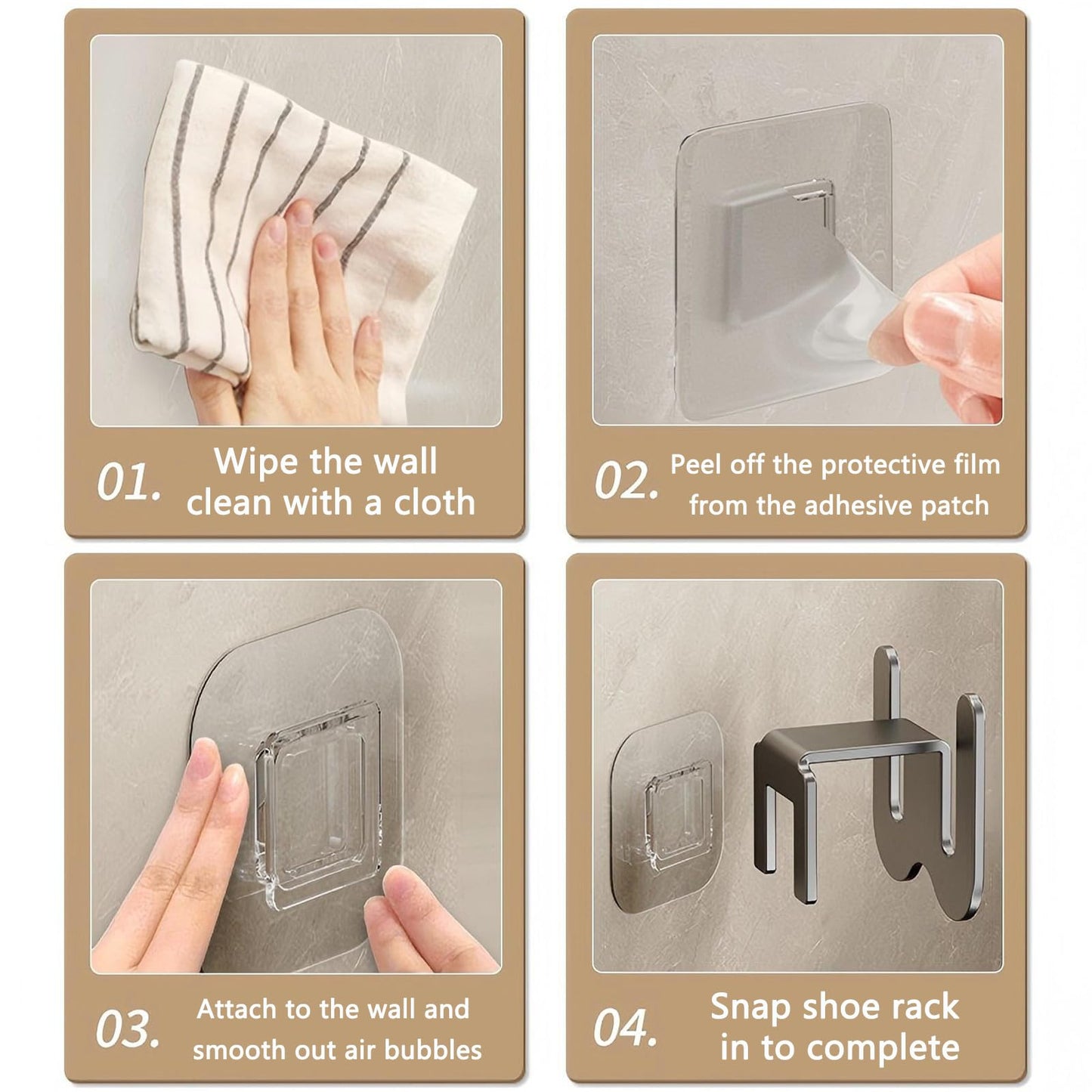 Shoe Rack - Slippers Holder - Bathroom Accessories - Shoe Storage - Wall Hook - Self-Adhesive - Shoe Hanging System - Bathroom Organizer - Hallway Accessories - No Drilling - Black - 2 pieces - Image 6