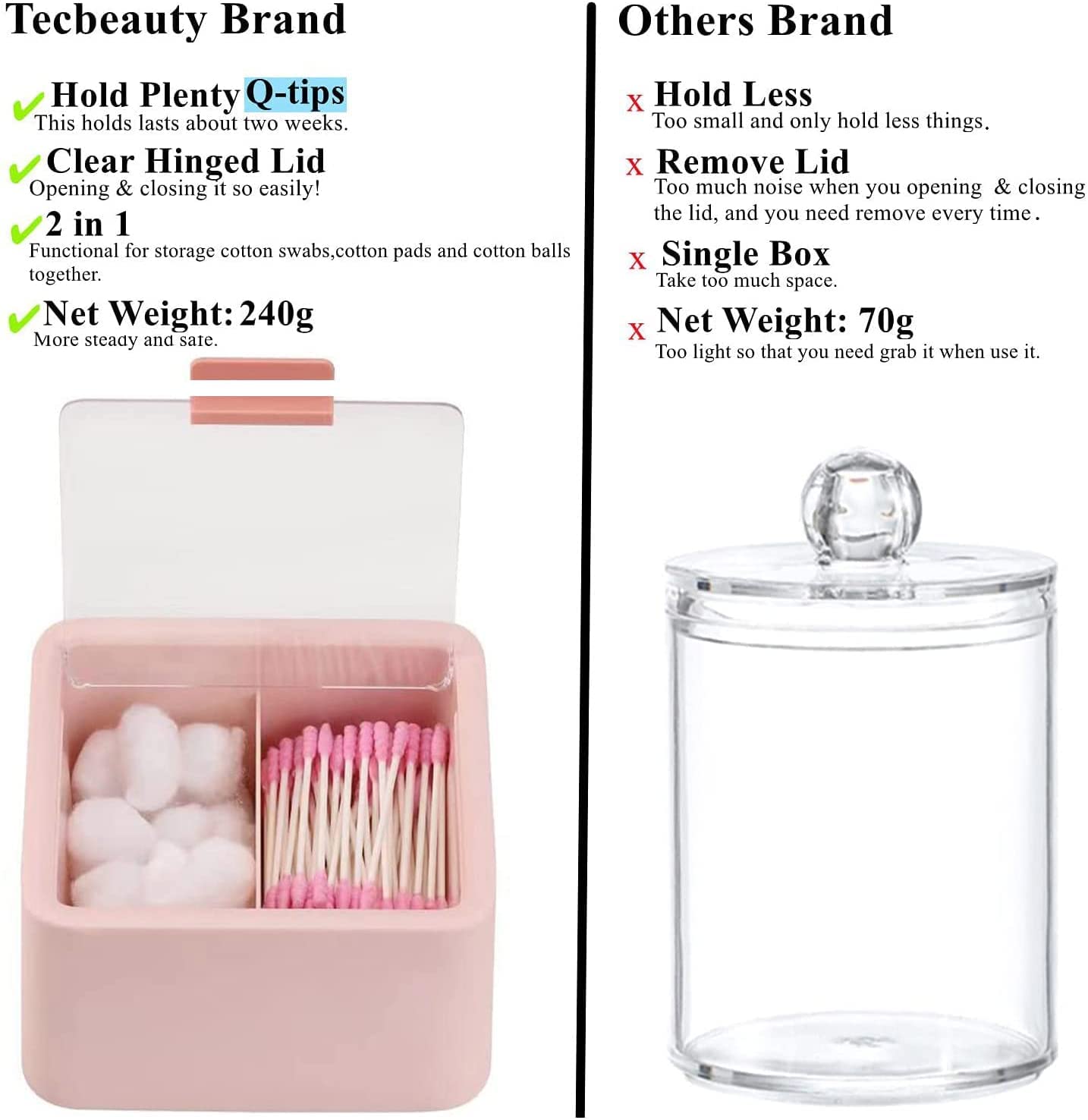 Cotton swab holder - Cotton pad holder - Bathroom organizer - Makeup organizer - Jewelry box - Storage box with lid - Dispenser - Bathroom accessories - Toiletries - Storage - Blue - Pink - 2 pieces - Image 8
