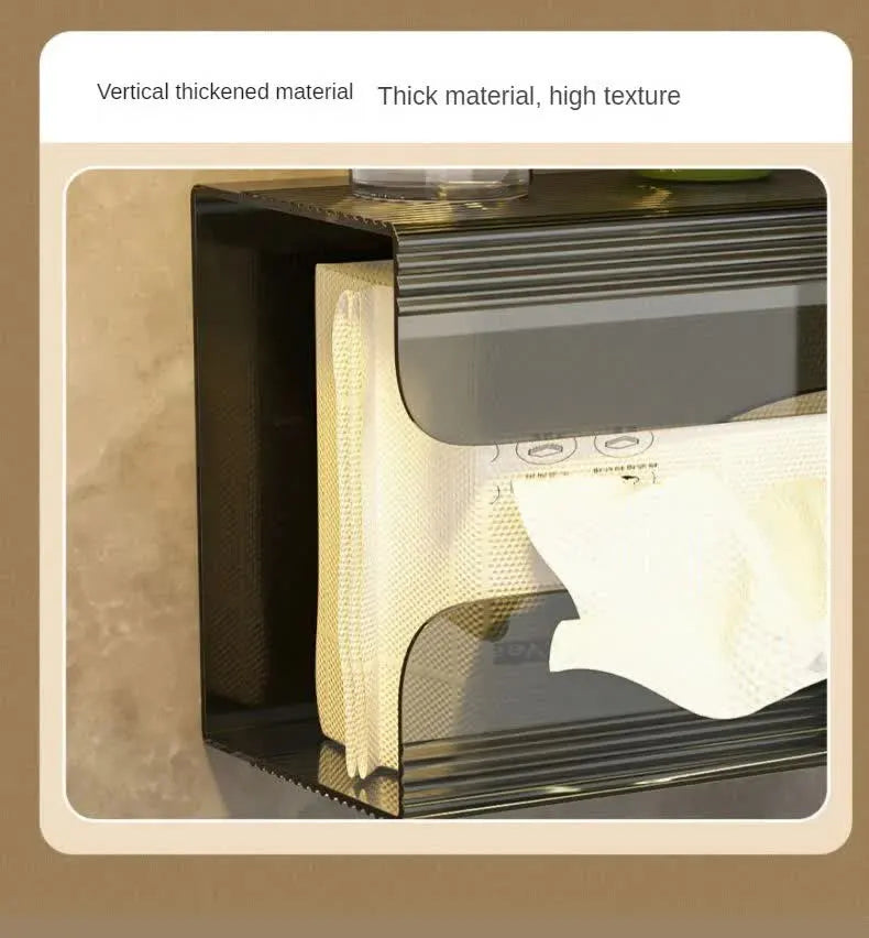 Tissue Box Holder with Bamboo Lid for Bathrooms, Bedrooms and Living Rooms, Refillable Rectangular Organiser for, Transparent and Black - Image 8