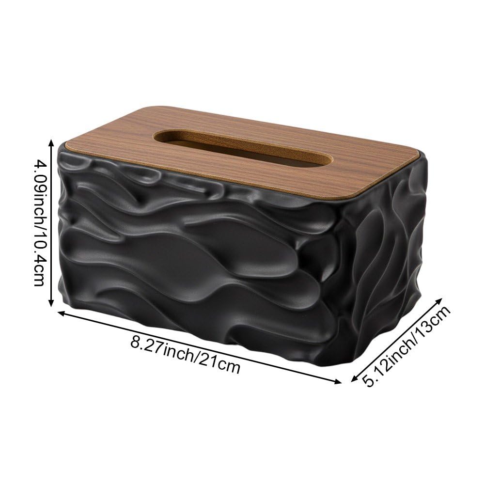 Tissue Box - Tissue Box - Handkerchief Box - Tissue Holder - Napkin Holder - Baby Wipes Box - Tissue Dispenser - Storage Box - Bathroom Accessories - Desk Organizer - Living Room Decoration - Bedroom Interior - Modern Design - Black with Wood - 1 Piece - Image 7