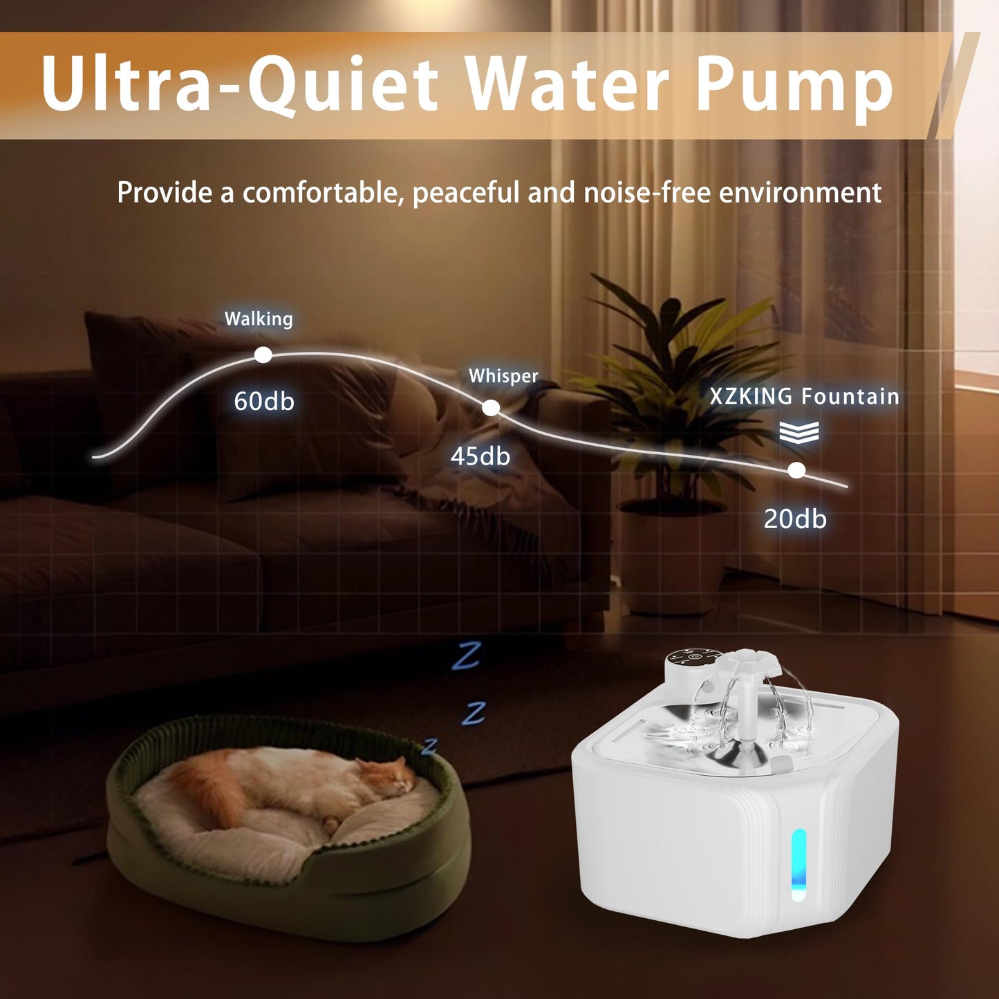 Cat Drinking Fountain - Water Fountain - Dog Drinking Bowl - Automatic Drinking Bowl - Cat Fountain - Dog Fountain - Water Dispenser - Whisper-Quiet - Includes 8 Filters - LED Lighting - Water Bowl - Pet Accessories - 2.8 Liters - White - 1 Piece - Image 7