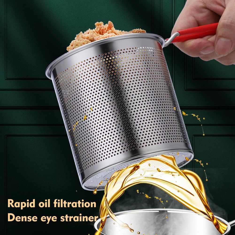 Deep Fryer - Mini Deep Fryer - Stainless Steel Oil Pan - Tempura Pan - Cooking Pan with Frying Basket - French Frying Pan - Induction and Gas - Frying Pan - Deep Fryer with Lid - Kitchen Accessories - Frying Set - Pans - Oil Filter - Sauté Pan - Silver - - Image 8