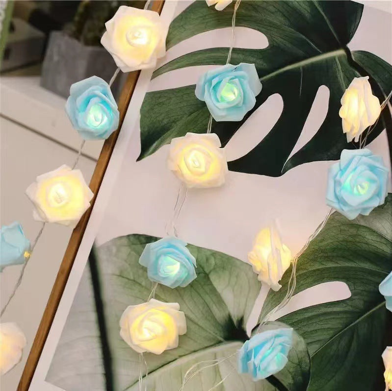 Rose Fairy Lights - Indoor Mood Lighting - Bedroom Decoration - LED Lights - Artificial Flowers - Window Decoration - Home Accessories - Fairy Lights - Wedding Decoration - Party Lighting - Blue and White - 1 Piece - Image 8