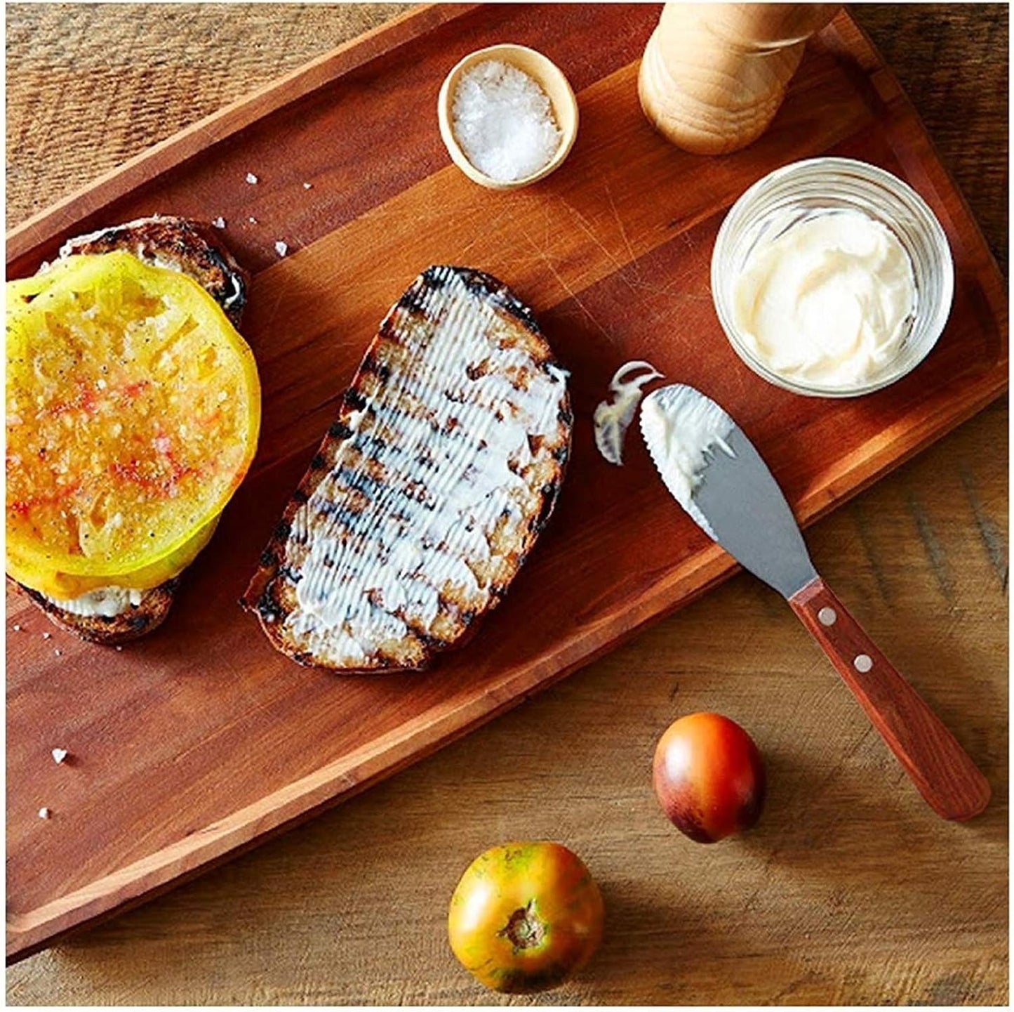 Spreading Knife - Butter Knife - Breakfast Knife - Serrated Knife - Cutlery - Cheese Knife - Snack Board - Sandwich Knife - Spatula - Stainless Steel - Wooden Handle - Kitchen Utensils - Tapas - Lunch - Sandwich Knife - Silver and Brown - Set of 4 - Image 6
