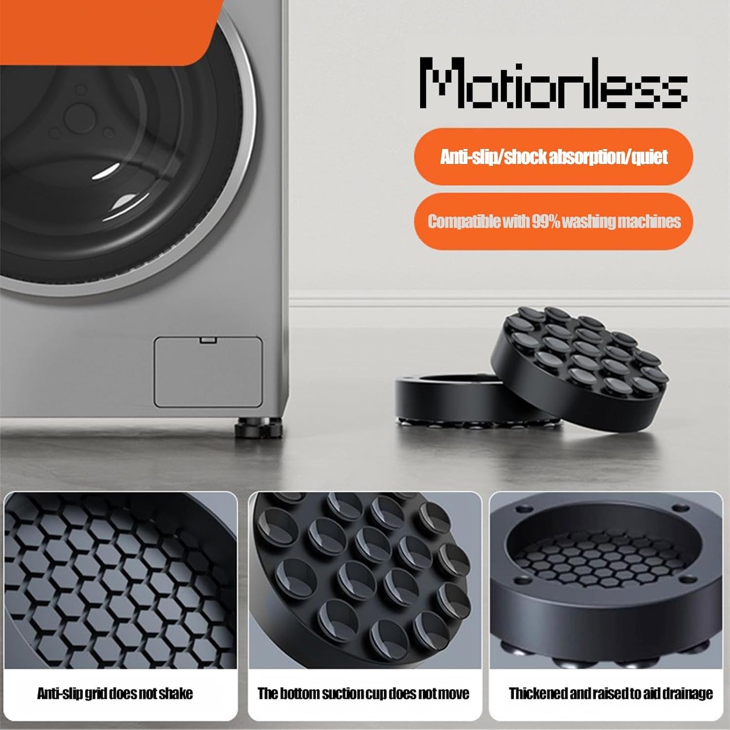 Washing machine vibration dampers - Washing machine feet - Anti-vibration pads - Appliance accessories - Sound dampener - Washing machine riser - Anti-slip mat - Dryer accessories - Vibration damper - Floor protection - Washing machine damper - Black - Pa - Image 8