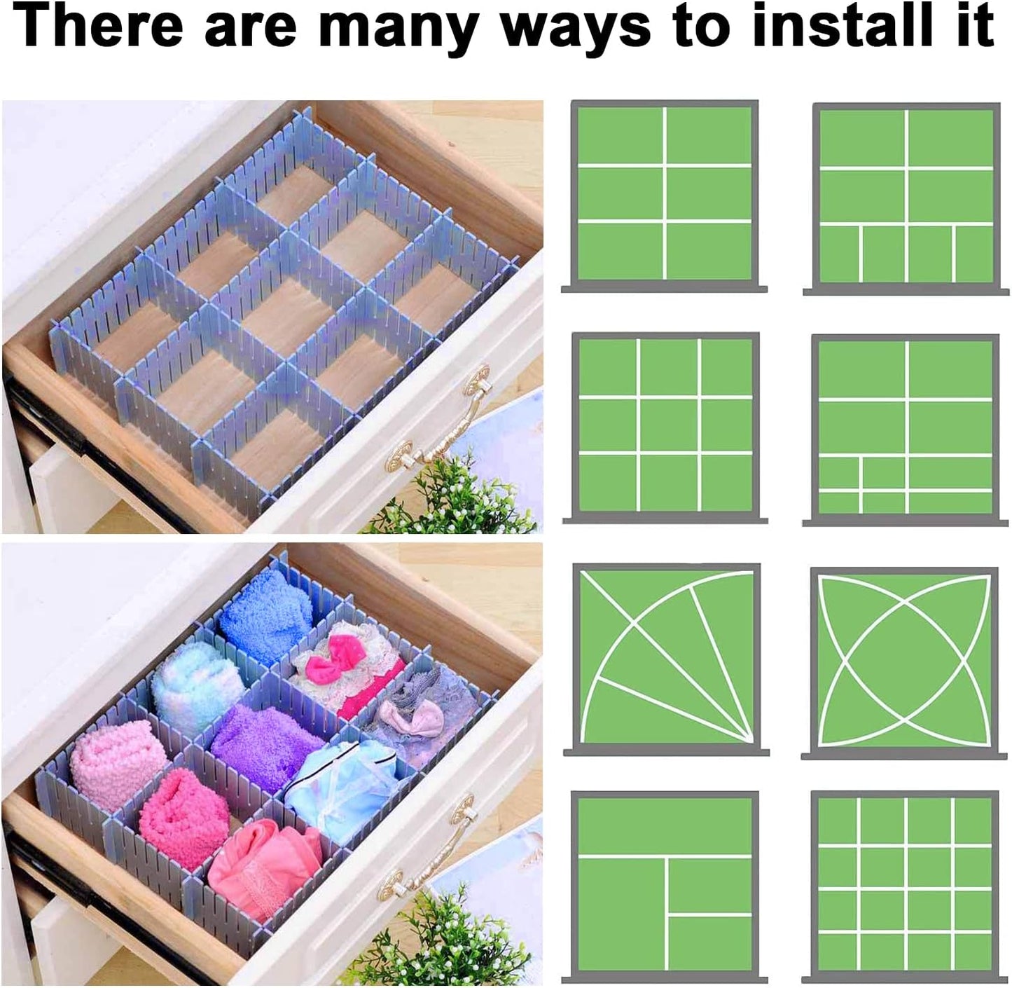 Drawer dividers - Drawer organizer - Storage system - Adjustable drawer divider - Desk organizer - Kitchen drawer organizer - Make-up organizer - Wardrobe organizer - Drawer division - Sock organizer - Underwear organizer - 2mm - 47x7cm - Blue - 8 pieces - Image 5