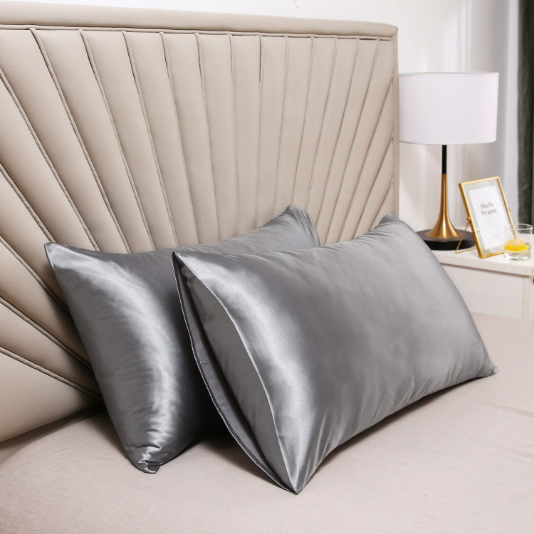 A pair of solid-color silk-like pillowcase pillowcase and envelope pillow (silver) - Image 4