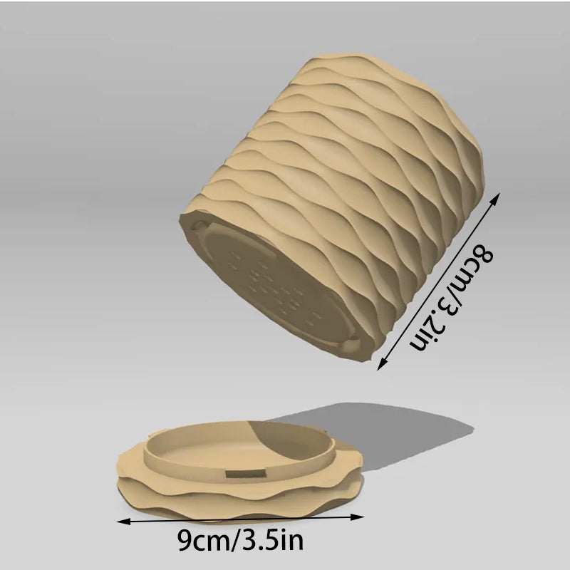 3D Printed Modern Wave Flower Pot - Water-Storing Rotating Base, Flesh Color, Single Piece - Image 4