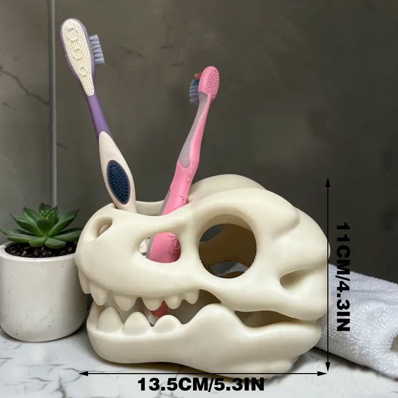 3D-printed dinosaur skull toothbrush holder, white - Image 3