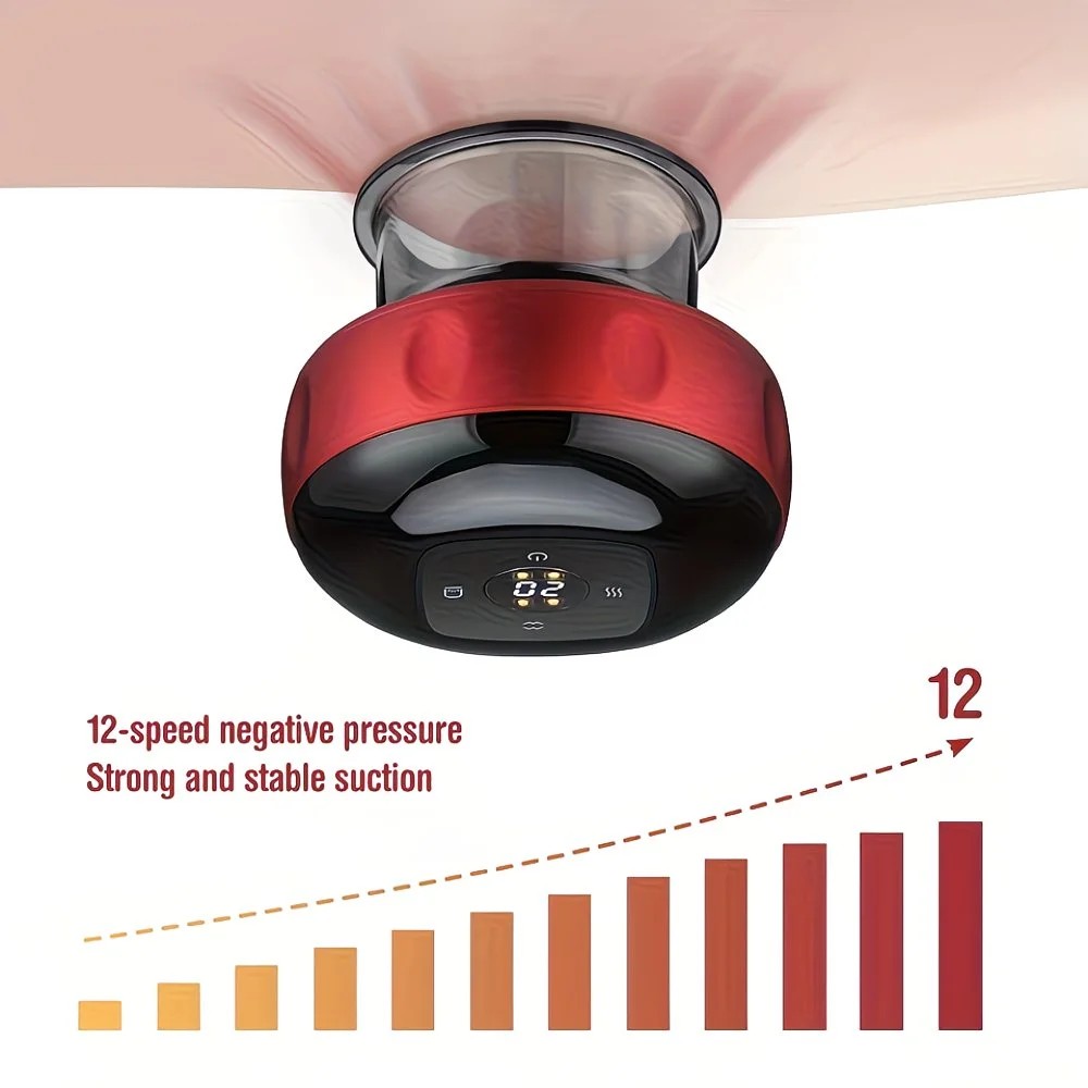 Red Smart Cupping Massager: Wireless & Portable/One-Button Pressure Release/12-Level Red Light Heat Therapy, Detachable & Easy to Clean, Full-Body Applicable for Circulation Boost, Revitalize Your Body and Mind at Home or On the Go - Image 9