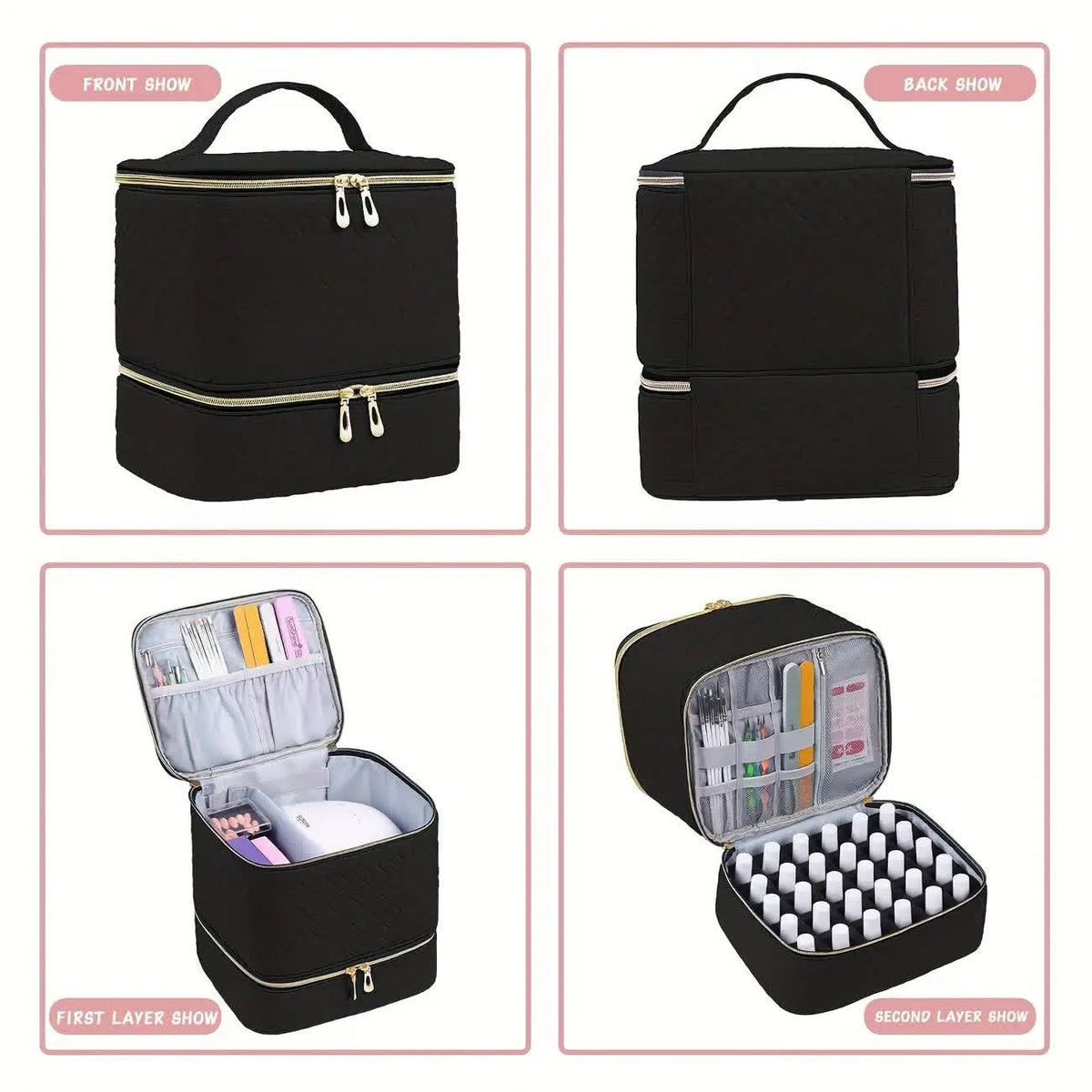 PINK Double‑layer woven storage, scientifically organized with large capacity—Professional Nail Tool Carry‑on Bag, keeping tools perfectly ordered. - Image 9