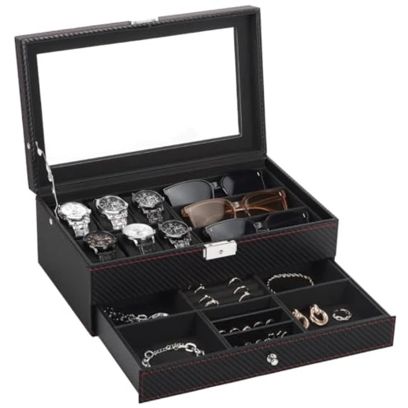 Men's Watch and Glasses Storage Box: Transparent Lid, Zoned Storage, Multi-slot Protection for Watches and Accessories - Image 7