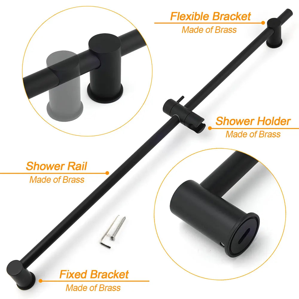 Matt Black Solid Brass 850mm Long Sliding Rail Bar Swivel Handheld Shower Holder - Image 3