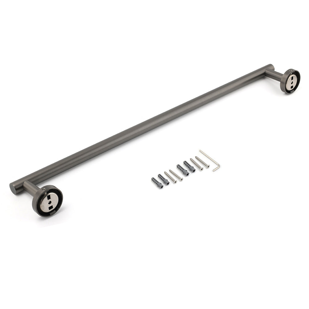 Gun Metal Stainless Steel 600mm Single Towel Rack Rail Holder Round Hanger Bar - Image 5
