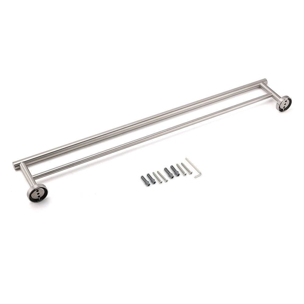 Brushed Nickel 750mm Double Towel Rack Rail Holder Round Hanger Bar Wall Mounted - Image 5