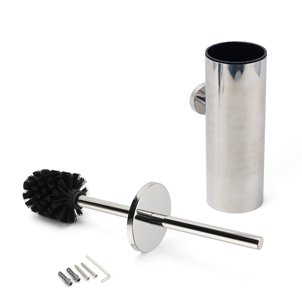 Polished Chrome Silver Round Toilet Brush Wall Mount Holder Cup Stainless Steel - Image 4