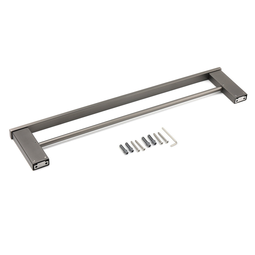 Gun Metal Grey Square Strong Towel Rail Rack 600mm Double Hanger Holder Bar Kit - Image 5
