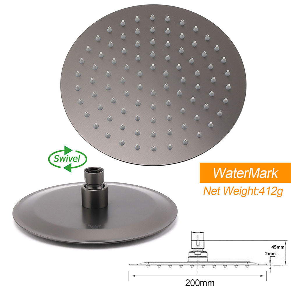 WELS Gun Metal Round 8" Rain Shower Head 400mm Straight Wall Mounted Arm Bath Set - Image 4