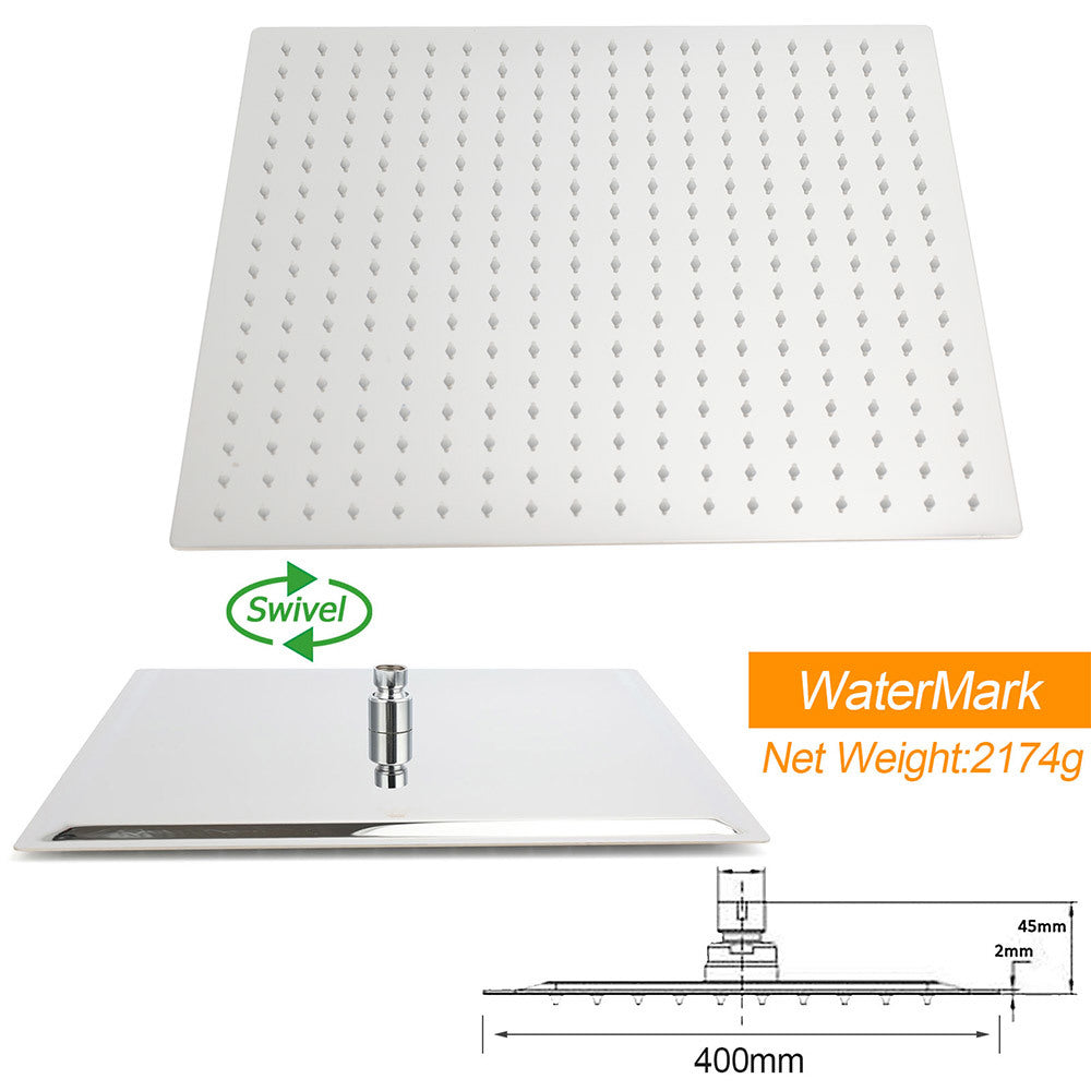 WELS 16" Rainfall Shower Head 300mm Ceiling Dropper Extension Arm Chrome Square Set - Image 4
