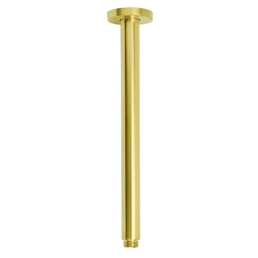 Brushed Gold 8" Round Thin Shower Rain Head 300mm Ceiling Dropper Arm Bath Set - Image 2