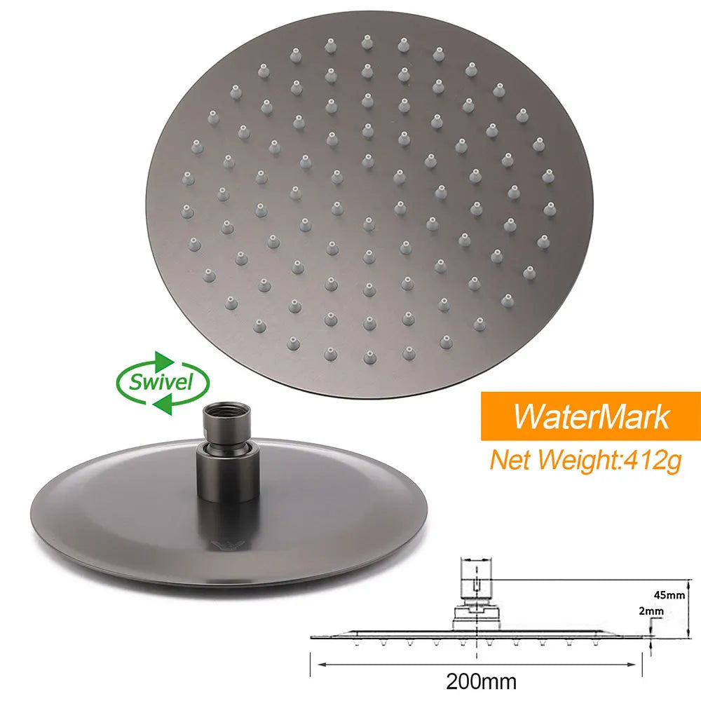 WELS Gun Metal Round 8" SUS Rainfall Shower Head 300mm Ceiling Dropper Arm Set - Image 4