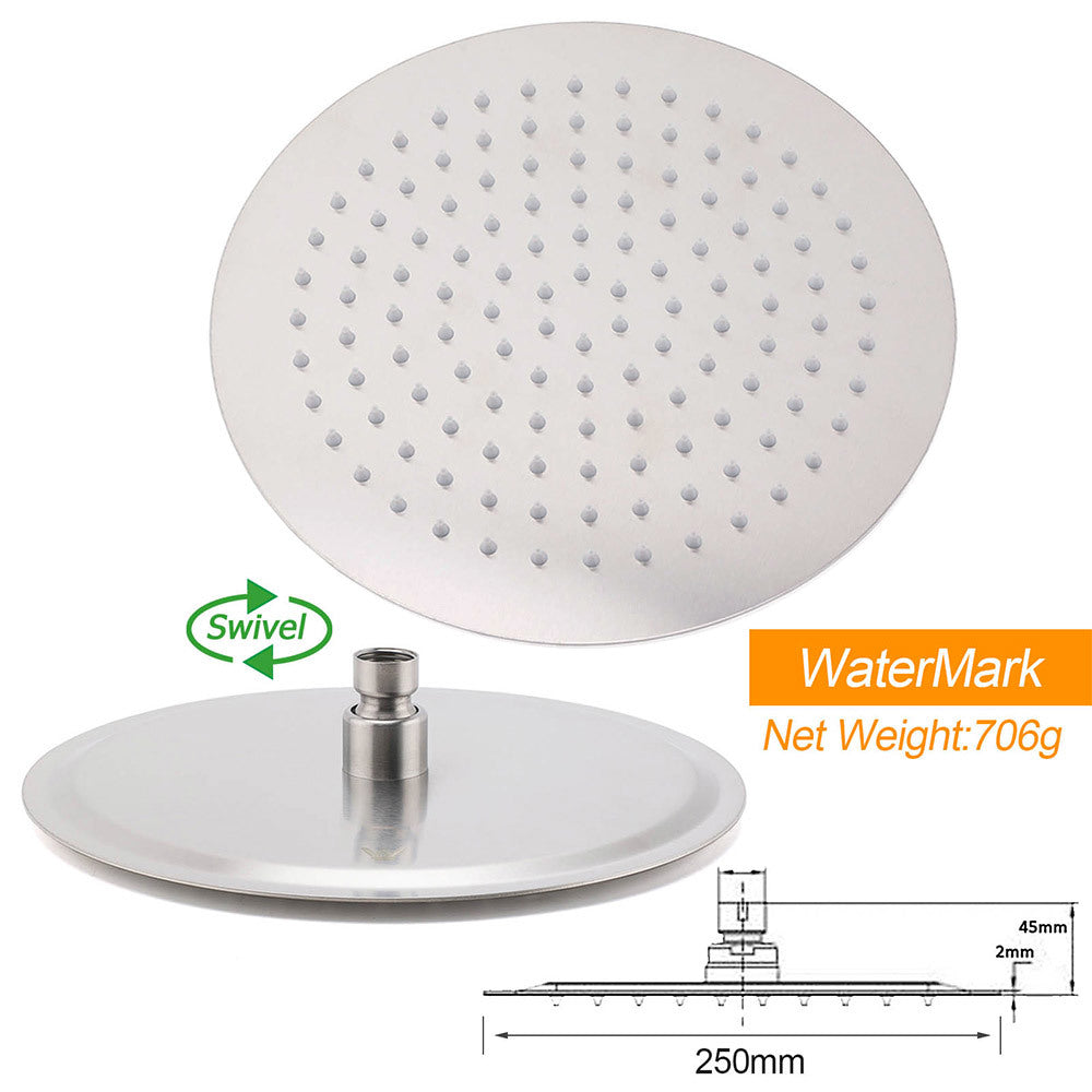 Brushed Nickel 10" Round Rainfall Shower Head 360°Swivel Gooseneck Wall Arm Set - Image 4