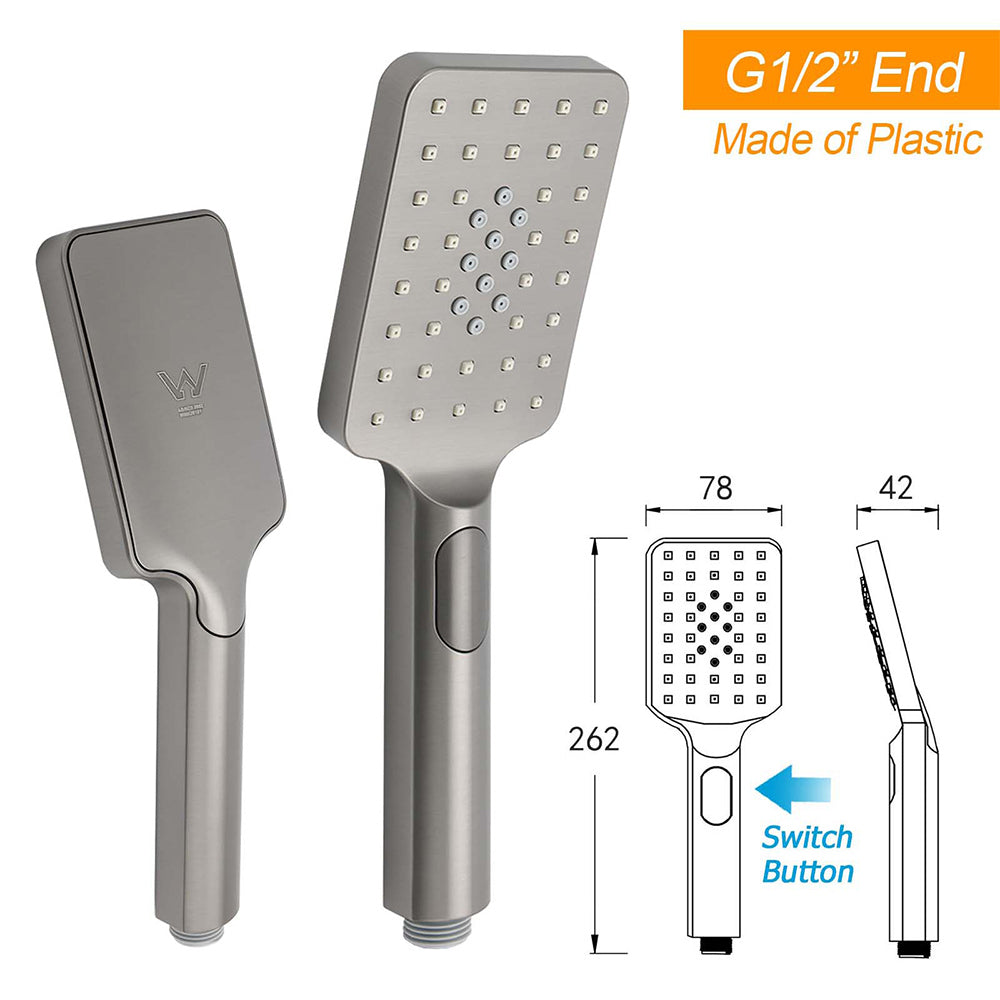 WELS Gun Metal Double Square Shower Head Set 12" Rain Handheld Sliding Rail 2 Way Switch - Image 8