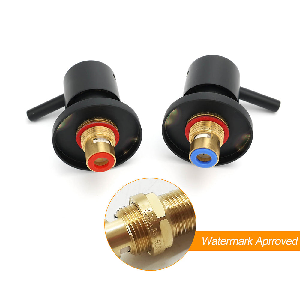 Watermark Black 1/4 Turn Twin Shower Taps Hot Cold Round Set Bath Vanity Mixer - Image 4