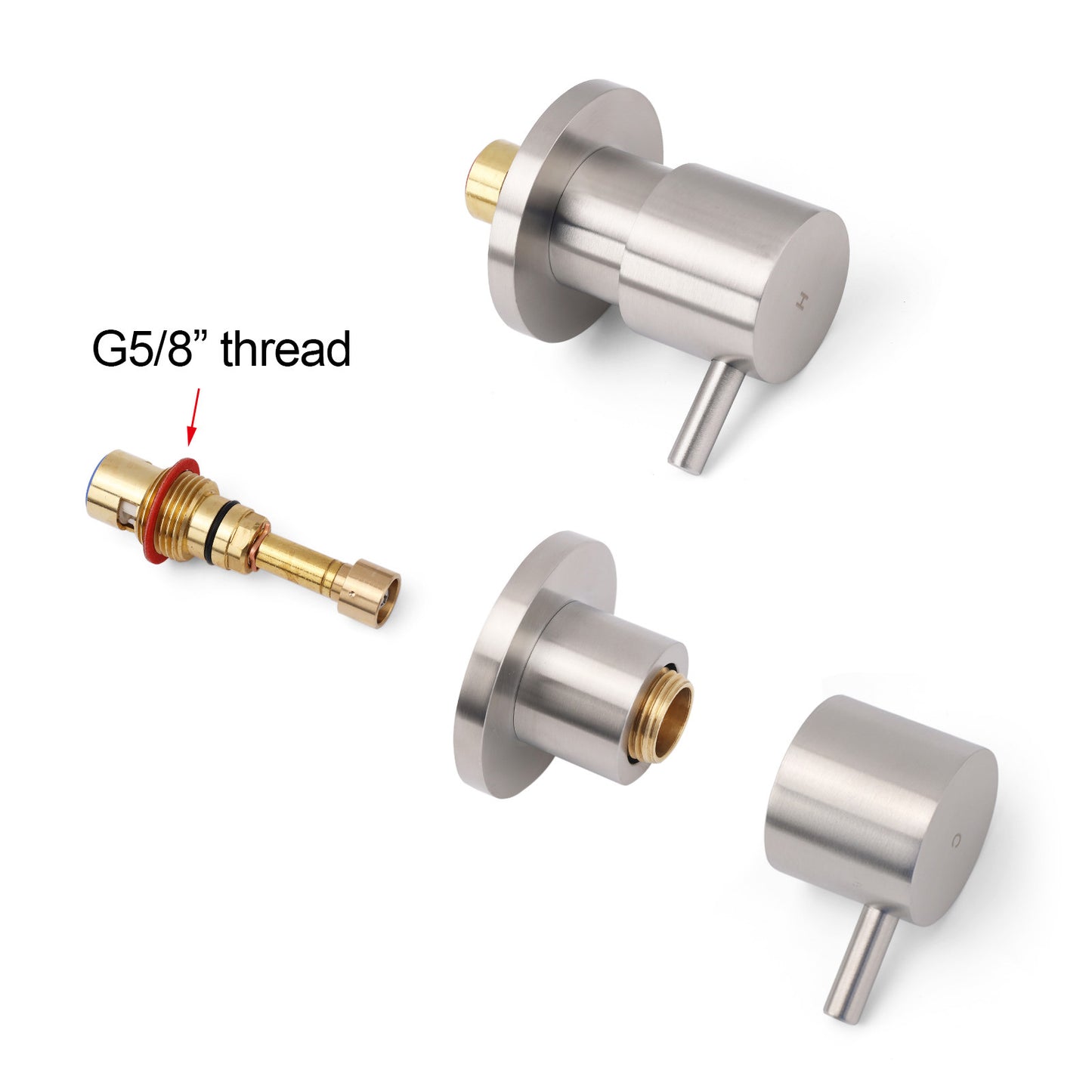 Brushed Nickel Wall Mounted 1/4 Turn Twin Shower Taps Set Hot Cold Water Valve - Image 4
