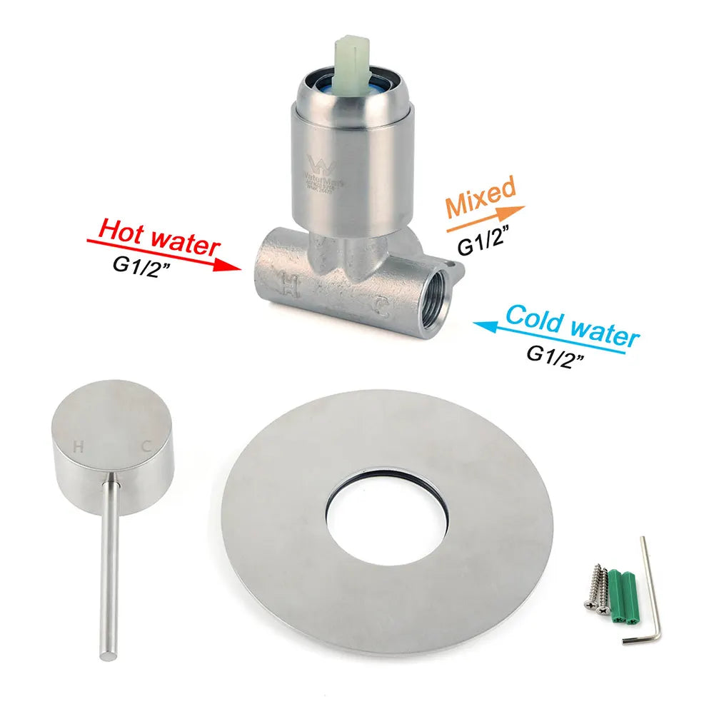 Brushed Nickel Bath Shower Mixer Hot Cold Tap Ceramic Cartridge Spindle Round - Image 4