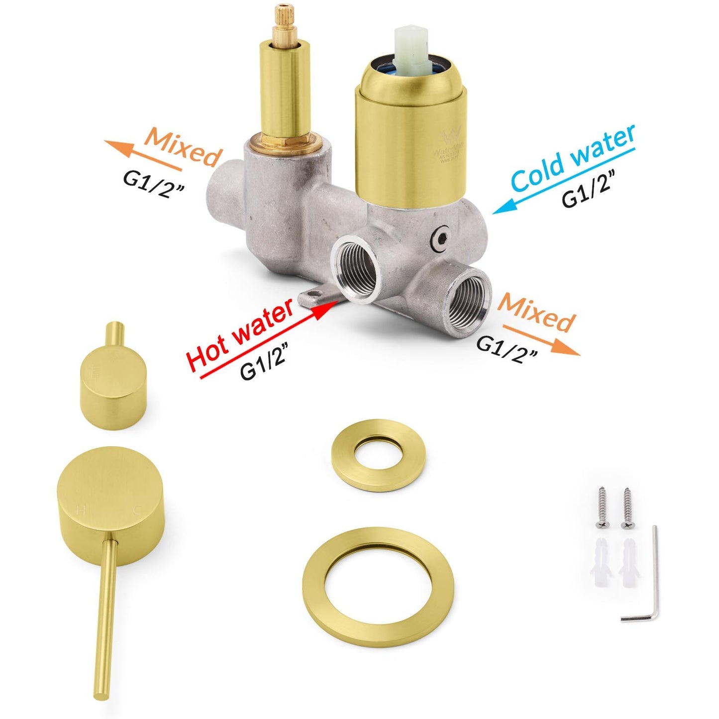 Concealed Round Brushed Gold Wall Shower Mixer 2 Way Diverter Valve For Bathroom - Image 4