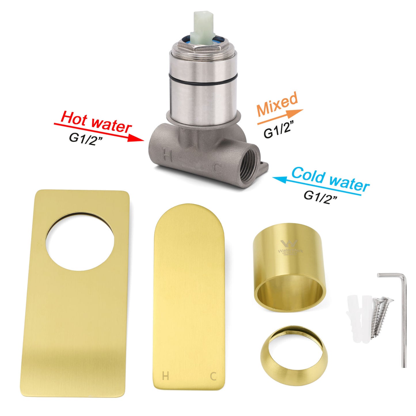 Rectangle Brushed Gold Shower Mixer Hot Cold Tapware Ceramic Cartridge Component - Image 4