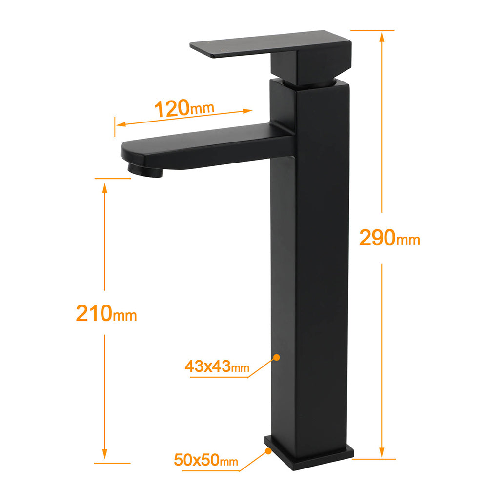 Matt Black Tall Square Basin Mixer Vanity Laundry Counter Sink Faucet Tap Outlet - Image 8