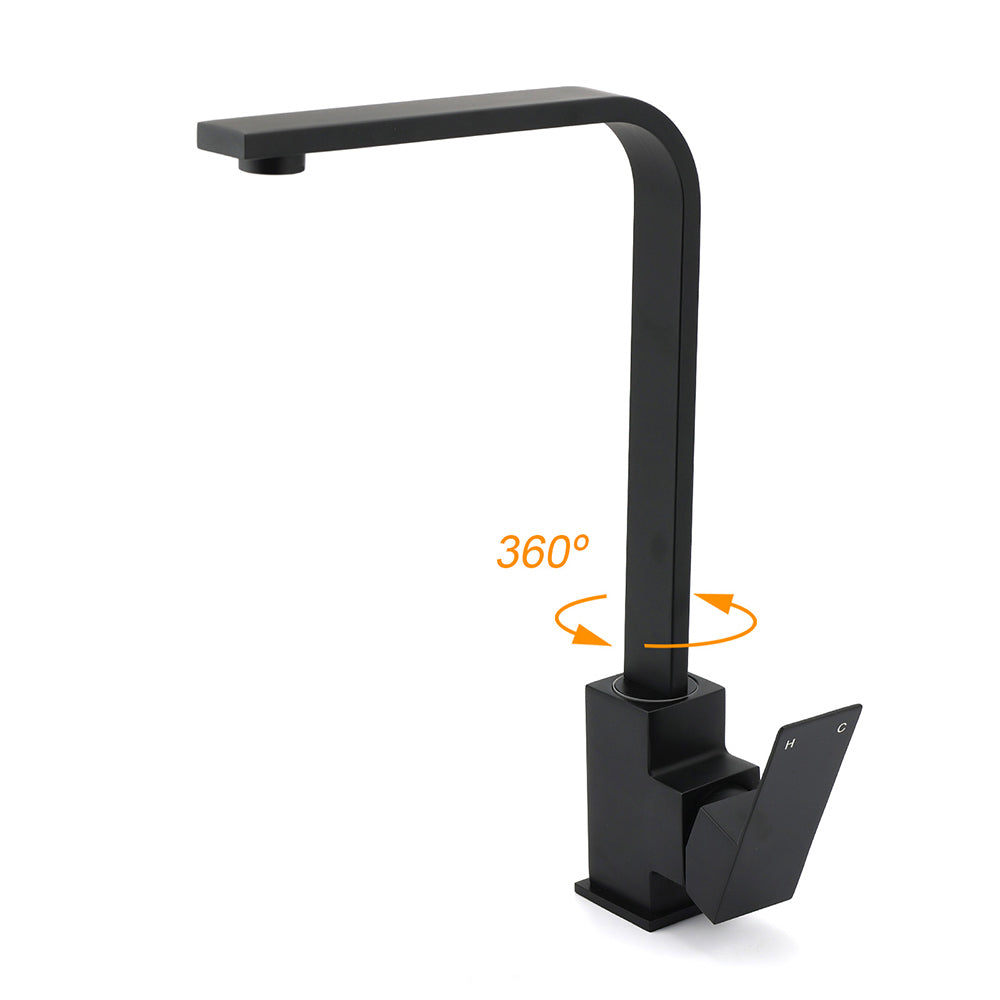 Matt Black Square Gooseneck 360 Swivel Laundry Sink Kitchen Mixer Faucet Tapware - Image 8
