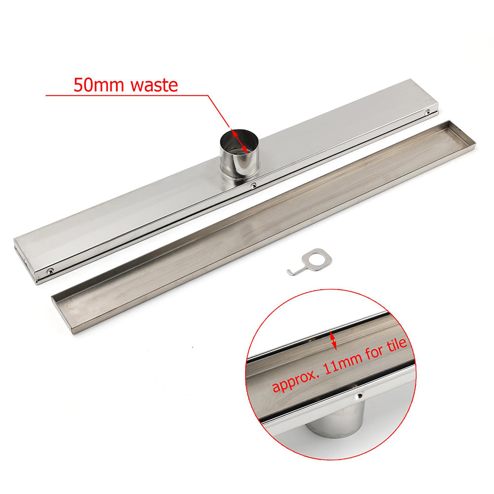 304 Stainless Steel 600mm Tile Insert Linear Shower Grate Floor Drain 50mm Waste - Image 7