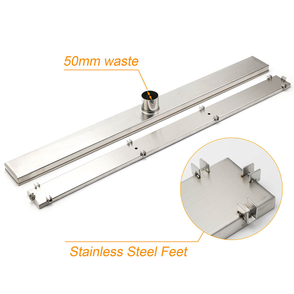 WaterMark Brushed Steel 900mm Tile Insert Shower Grate Floor Drain 50mm Outlet - Image 5