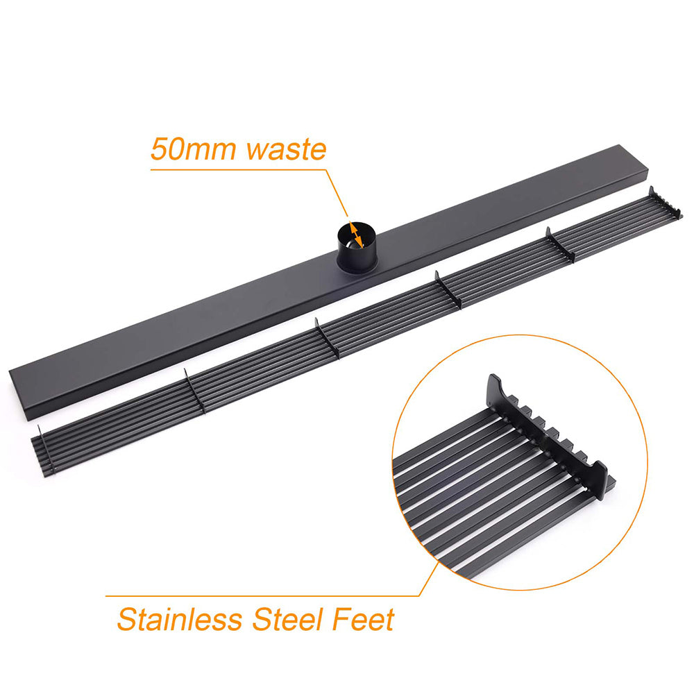 Matt Black 900mm Long Strip Fence Shower Grate Floor Drain 50mm Waste Watermark - Image 6