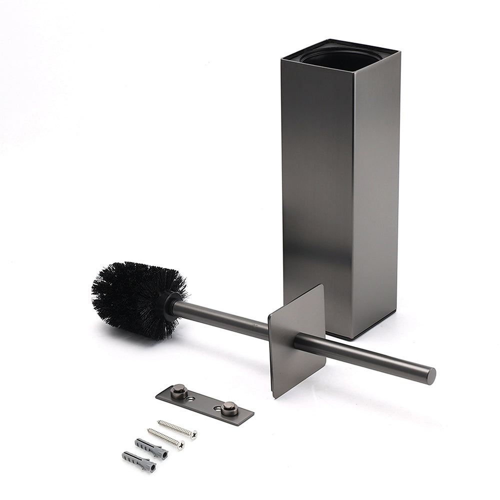 Bathroom Gun Metal Grey Square Toilet Brush 304 Stainless Steel Holder Cup Kit - Image 3