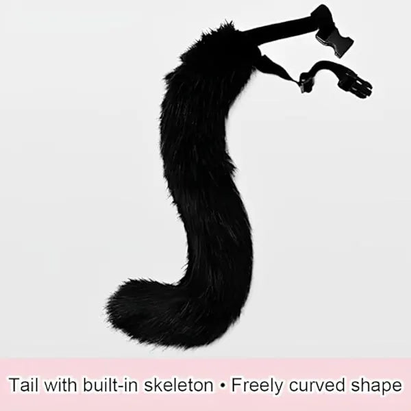 Plush mask with fox tail and ears set, cat tail fox costume cosplay costume with cat ears and paw gloves halloween cosplay gray grey - Image 5