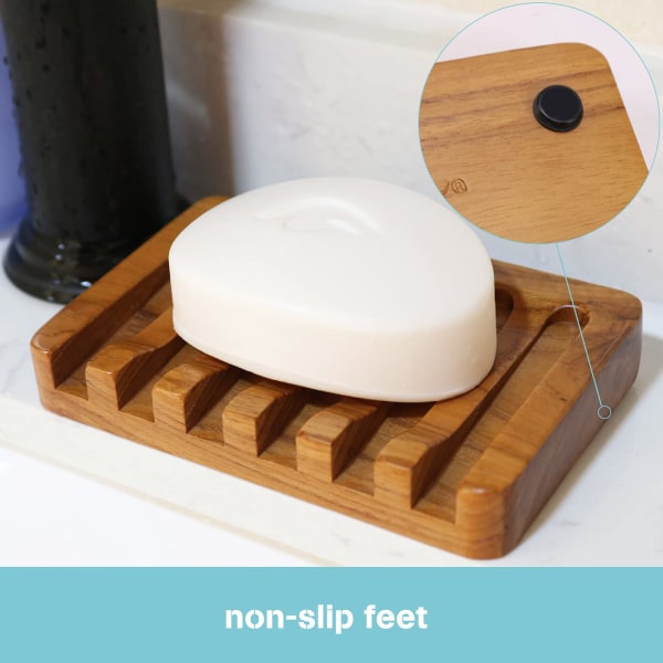 Wooden Soap Dish 2pcs, Soap Holder in Natural Teak, Soap Container for Shower, Bathroom, Kitchen, Bathtub, Razor, Sponges_max - Image 5