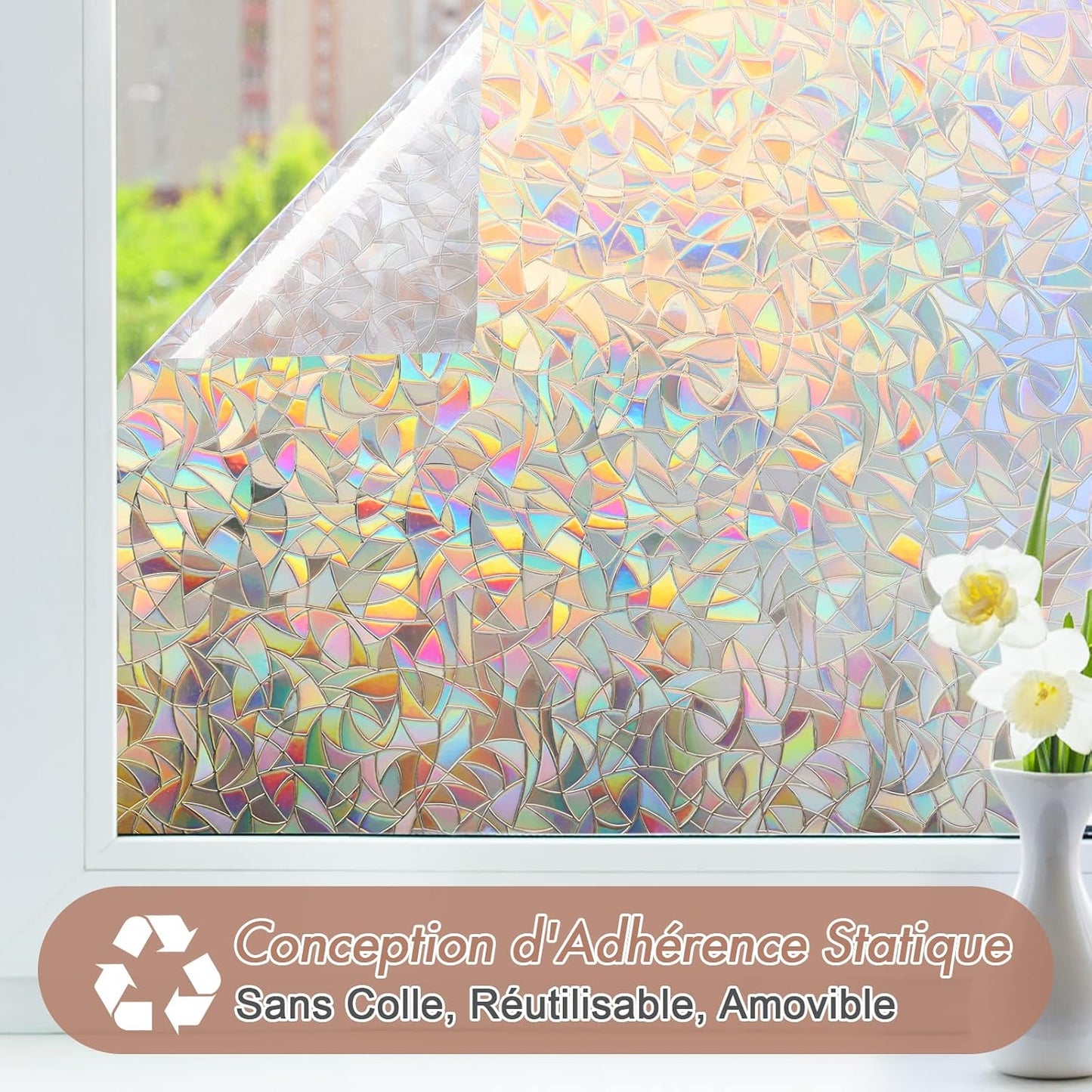 Electrostatic window film with rainbow effect, decorative anti-glare window film, 3D anti-UV window film, 45x200cm 45X200 - Image 5