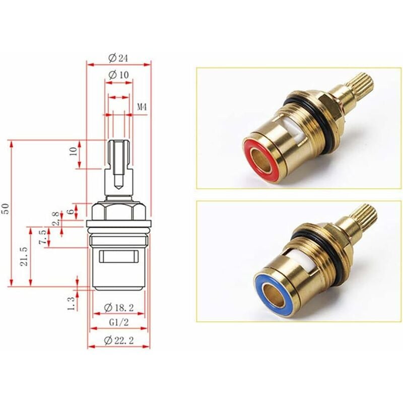 Compatible with 1/2 Ceramic Faucet Insert, Hot and Cold Ceramic Faucet - Image 5