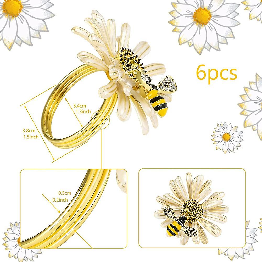 Set of 12 Daisies and Sunflowers Napkin Rings, Gold Napkin Ring Holders with Bees for Formal or Casual Dining - Image 4