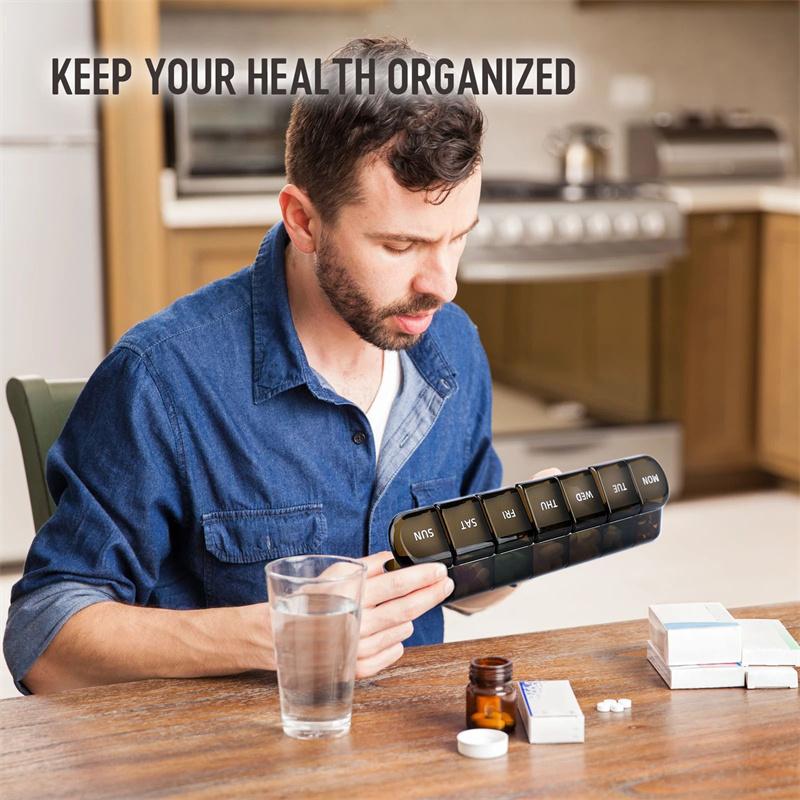 Medicine dispenser for 1 week with large compartments black - Image 7