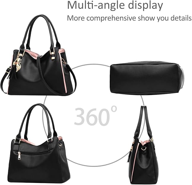 Hobo and Shoulder Bags for Women Fashion Handbags Large Tote Bag Ladies Shoulder Bag_MGF Black - Image 5