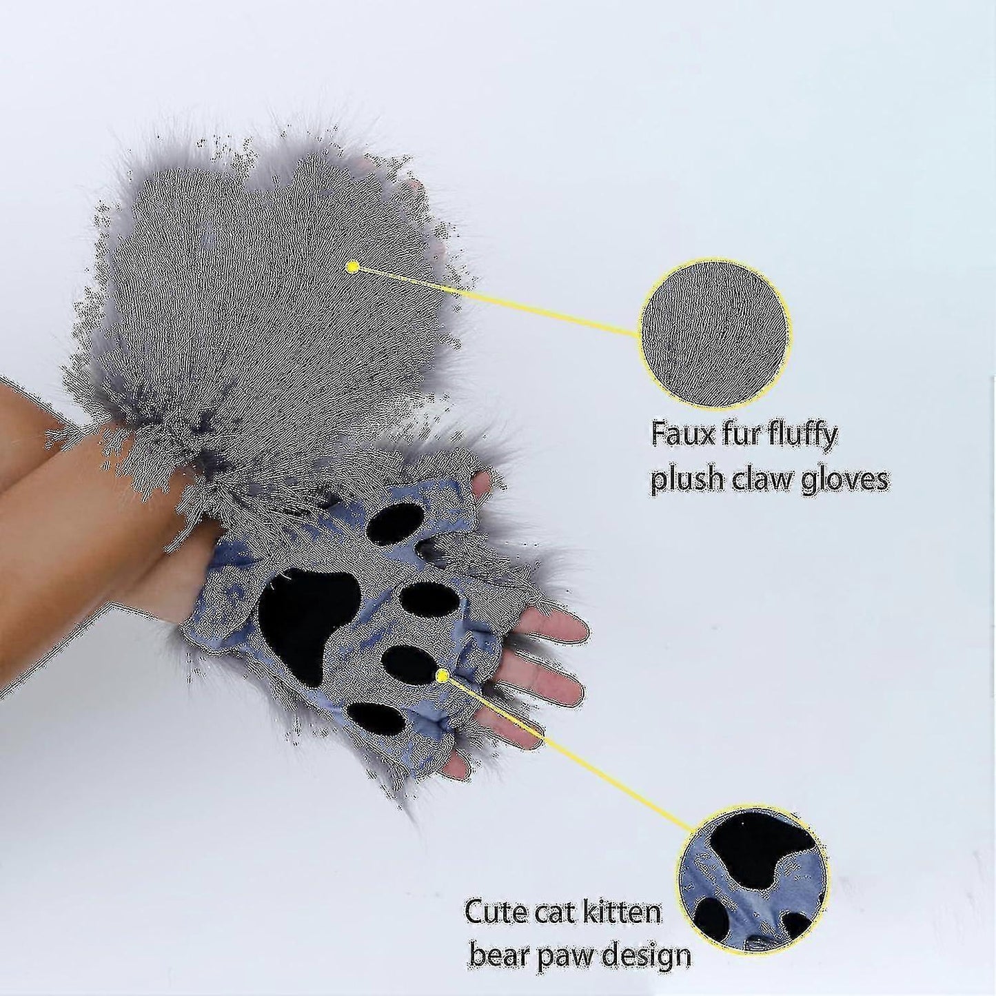 Artificial Fur Fox Tail Cat Werewolf Cosplay Costume Set Plush Mask Fluffy Paws Gloves Halloween Christmas Grass yellow One Size - Image 5